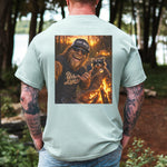 Camping Shirt, Funny Raccoon Bigfoot Tee, Sasquatch Campfire Graphic Shirt Cotton