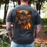 Camping Shirt, Funny Raccoon Bigfoot Tee, Sasquatch Campfire Graphic Shirt Cotton