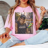 Off To Cause A Kerfuffle Comfort Colors Shirt, Funny Raccoon Bigfoot Graphic Tee, Sasquatch Cryptid Shirt