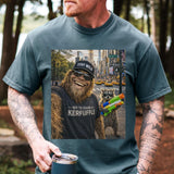 Off To Cause A Kerfuffle Comfort Colors Shirt, Funny Raccoon Bigfoot Graphic Tee, Sasquatch Cryptid Shirt
