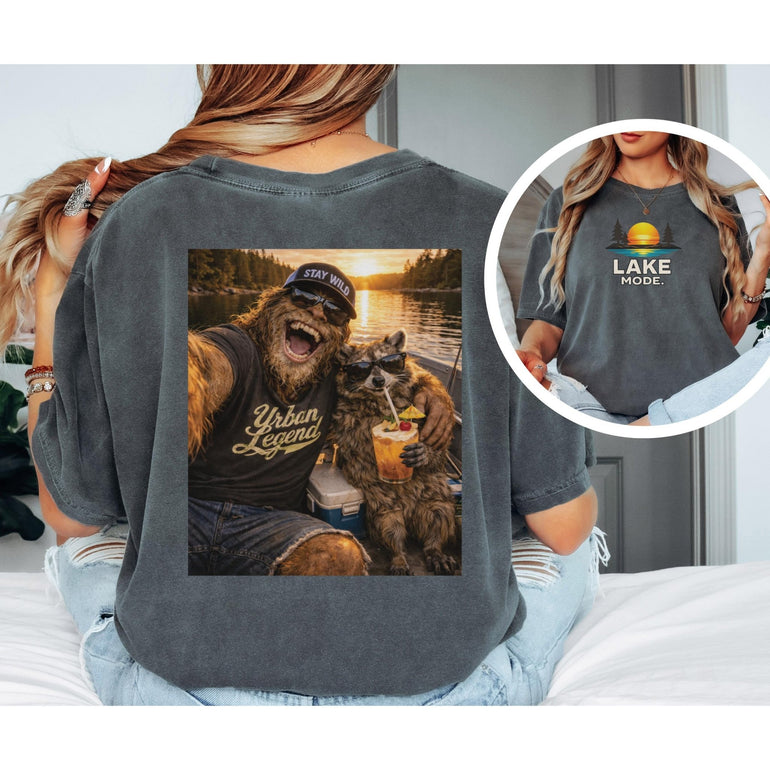 Bigfoot Raccoon Lake Shirt, Comfort Colors Tee, Boat Day Graphic