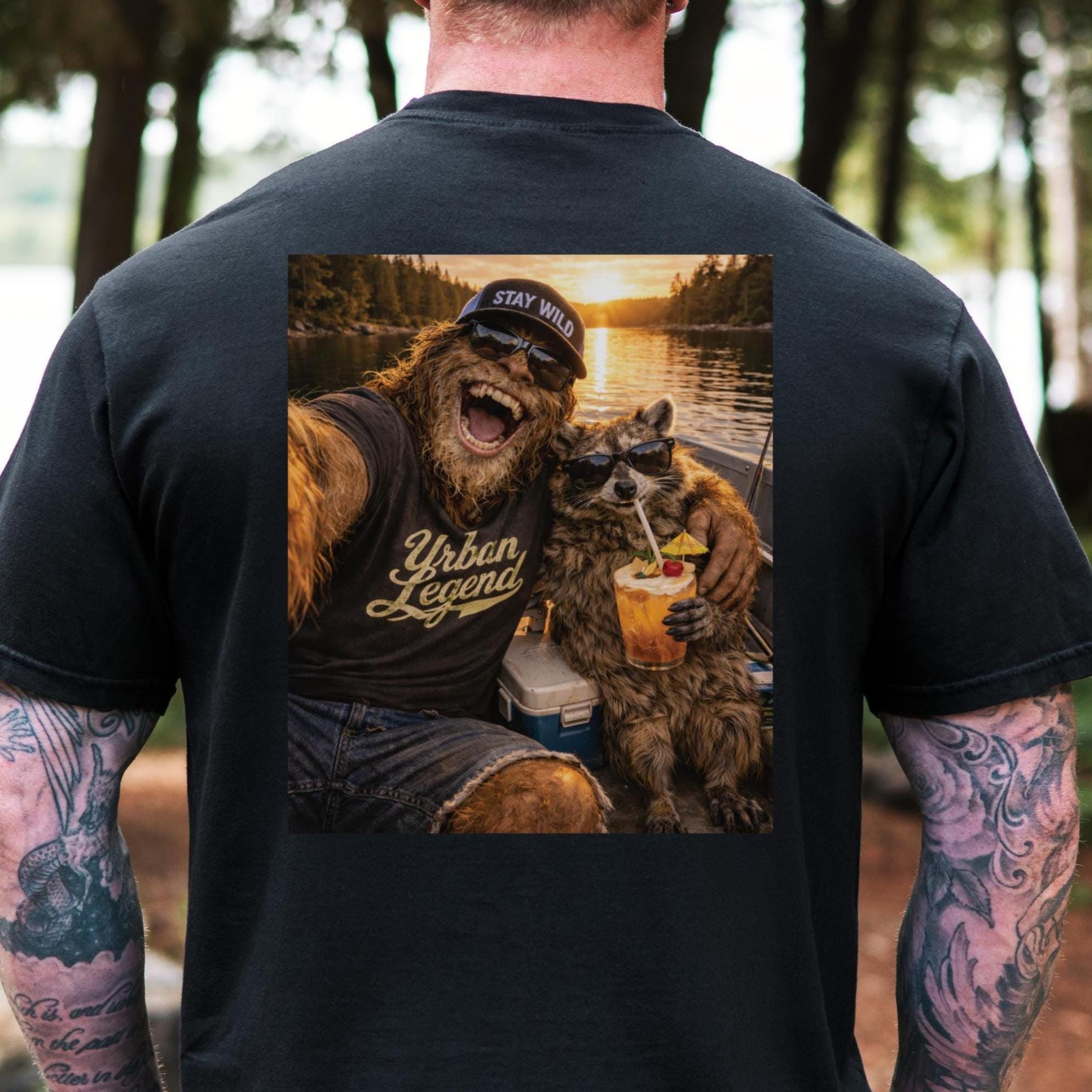 Bigfoot Raccoon Lake Shirt, Comfort Colors Tee, Boat Day Graphic