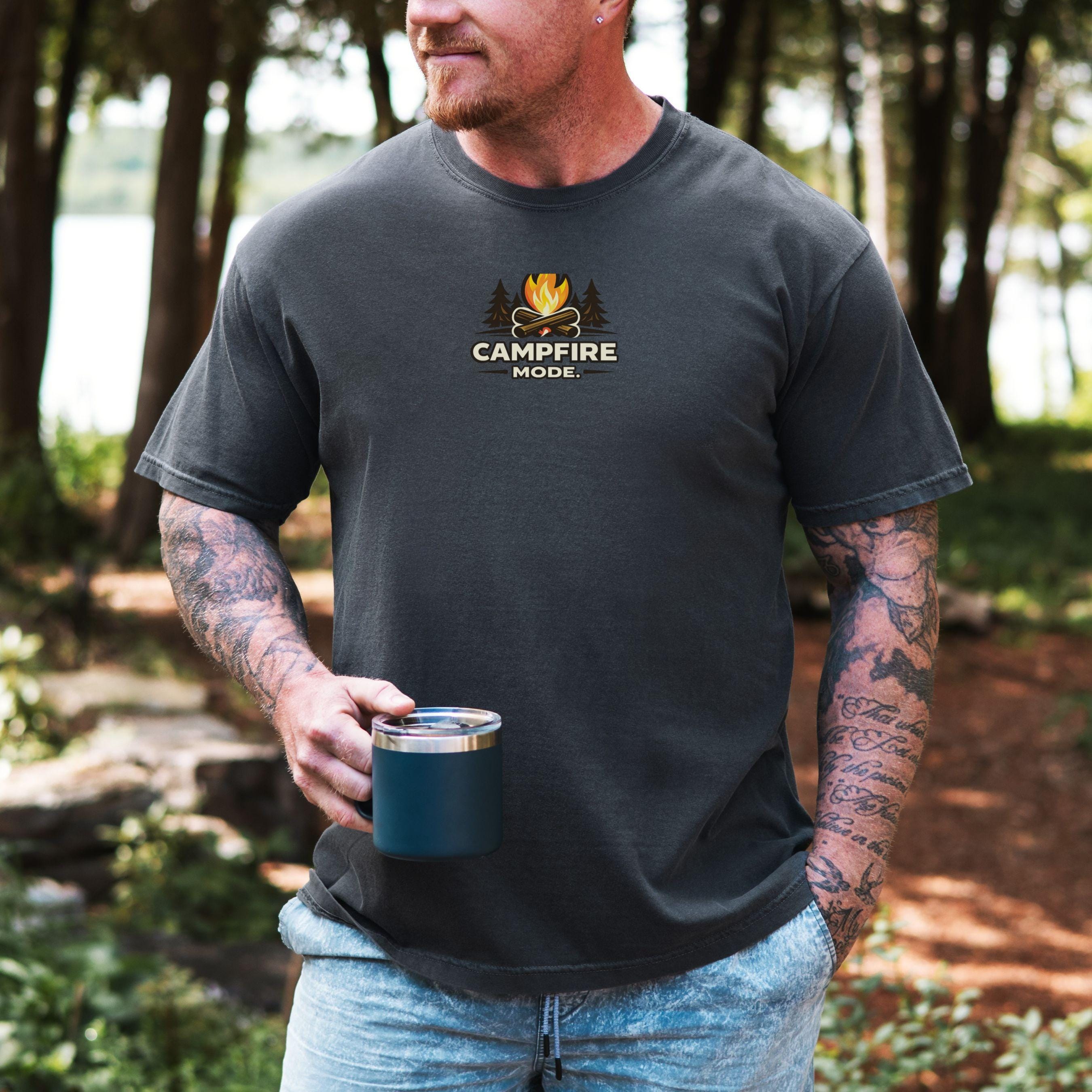 Camping Shirt, Funny Raccoon Bigfoot Tee, Sasquatch Campfire Graphic Shirt Cotton