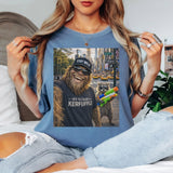 Off To Cause A Kerfuffle Comfort Colors Shirt, Funny Raccoon Bigfoot Graphic Tee, Sasquatch Cryptid Shirt