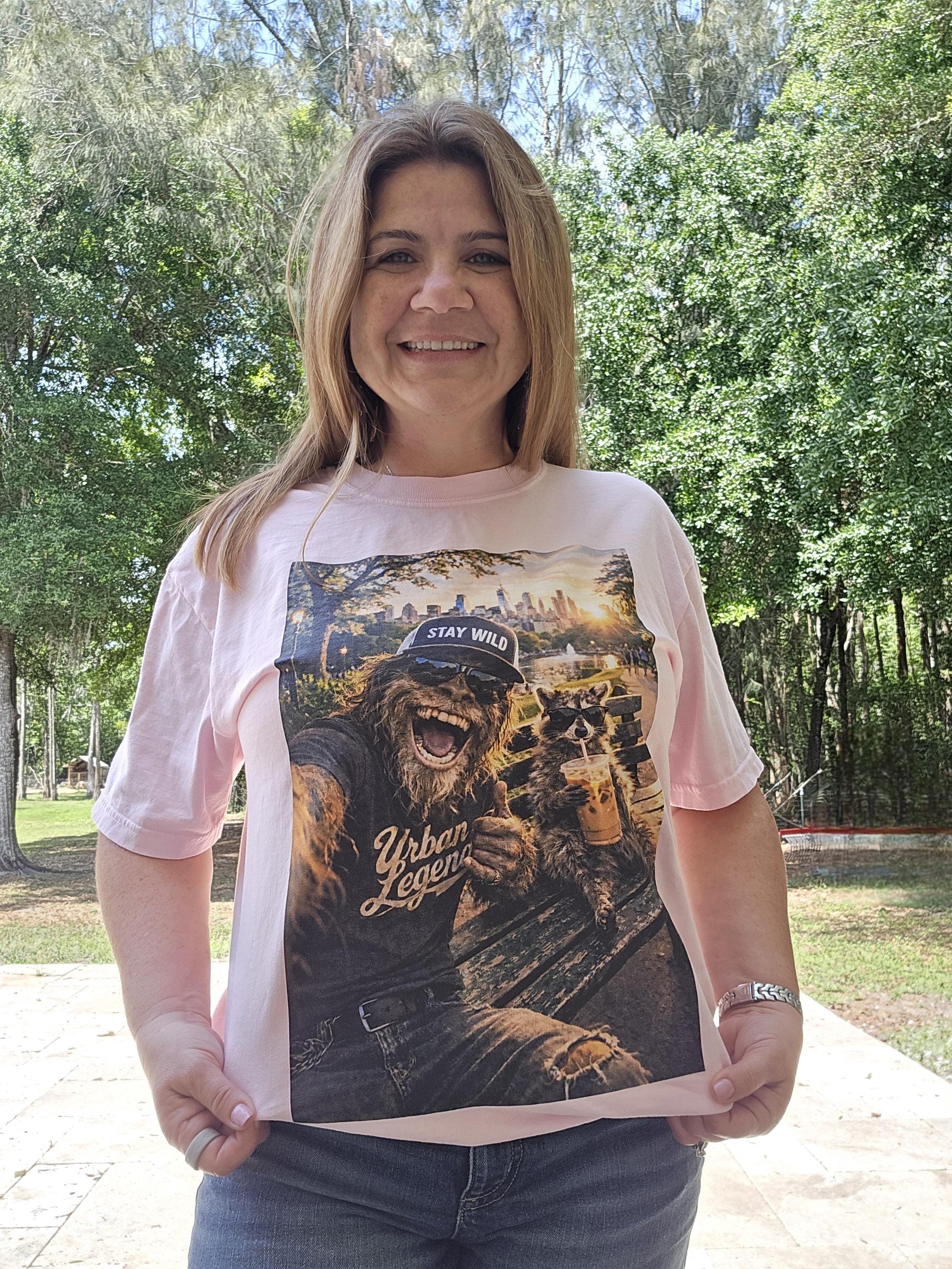 Off To Cause A Kerfuffle Comfort Colors Shirt, Funny Raccoon Bigfoot Graphic Tee, Sasquatch Cryptid Shirt