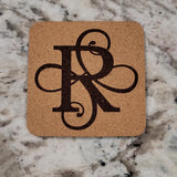 Personalized Monogram Coasters – Set of 4 Cork or Slate barware product view