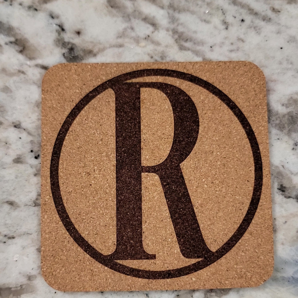 Personalized Monogram Coasters – Set of 4 Cork or Slate barware product view