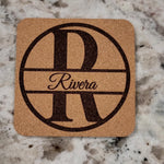Personalized Monogram Coasters – Set of 4 Cork or Slate gift-ready set view