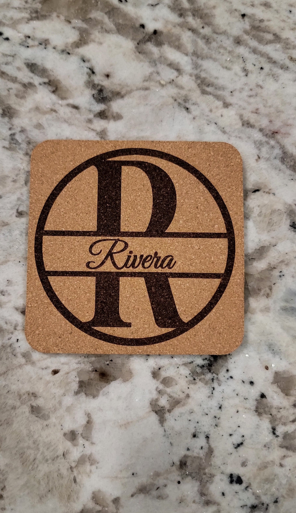 Personalized Monogram Coasters – Set of 4 Cork or Slate gift-ready set view
