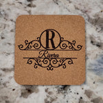 Personalized Monogram Coasters – Set of 4 Cork or Slate personalization close up