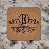Personalized Monogram Coasters – Set of 4 Cork or Slate personalization close up