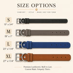 Leatherette pet collar size options chart for small medium large and XL collars