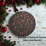 Decorative backing detail on lineman Christmas ornament with stained glass inspired design