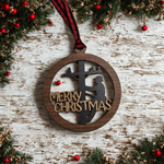 Open back lineman ornament made from layered wood for Christmas tree display