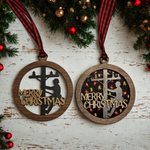 Lineman ornament options showing standard open back and decorative backing styles