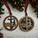 Lineman ornament options showing standard open back and decorative backing styles