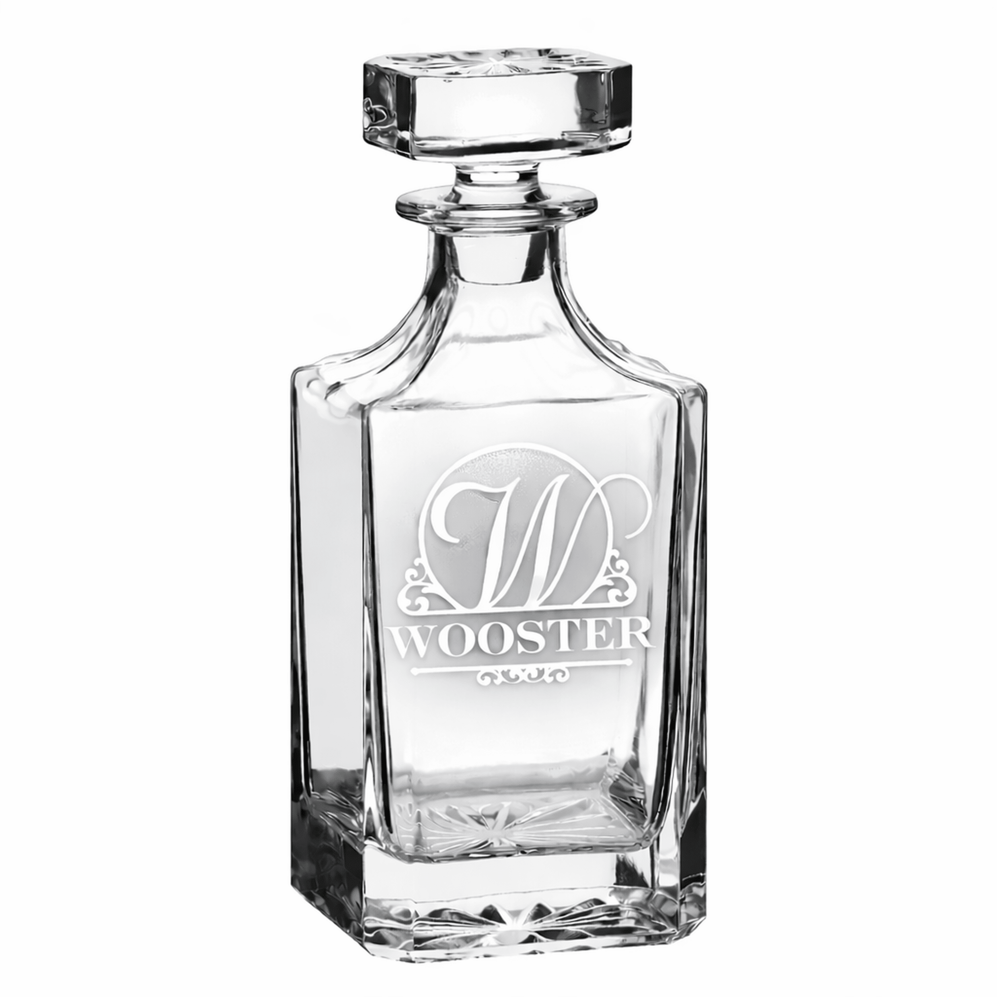 Monogram whiskey decanter and engraved glassware set