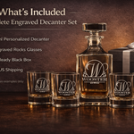 Personalized Whiskey Decanter Set – Engraved Decanter Gift with Glasses engraved glass detail