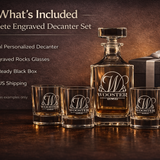 Personalized Whiskey Decanter Set – Engraved Decanter Gift with Glasses engraved glass detail