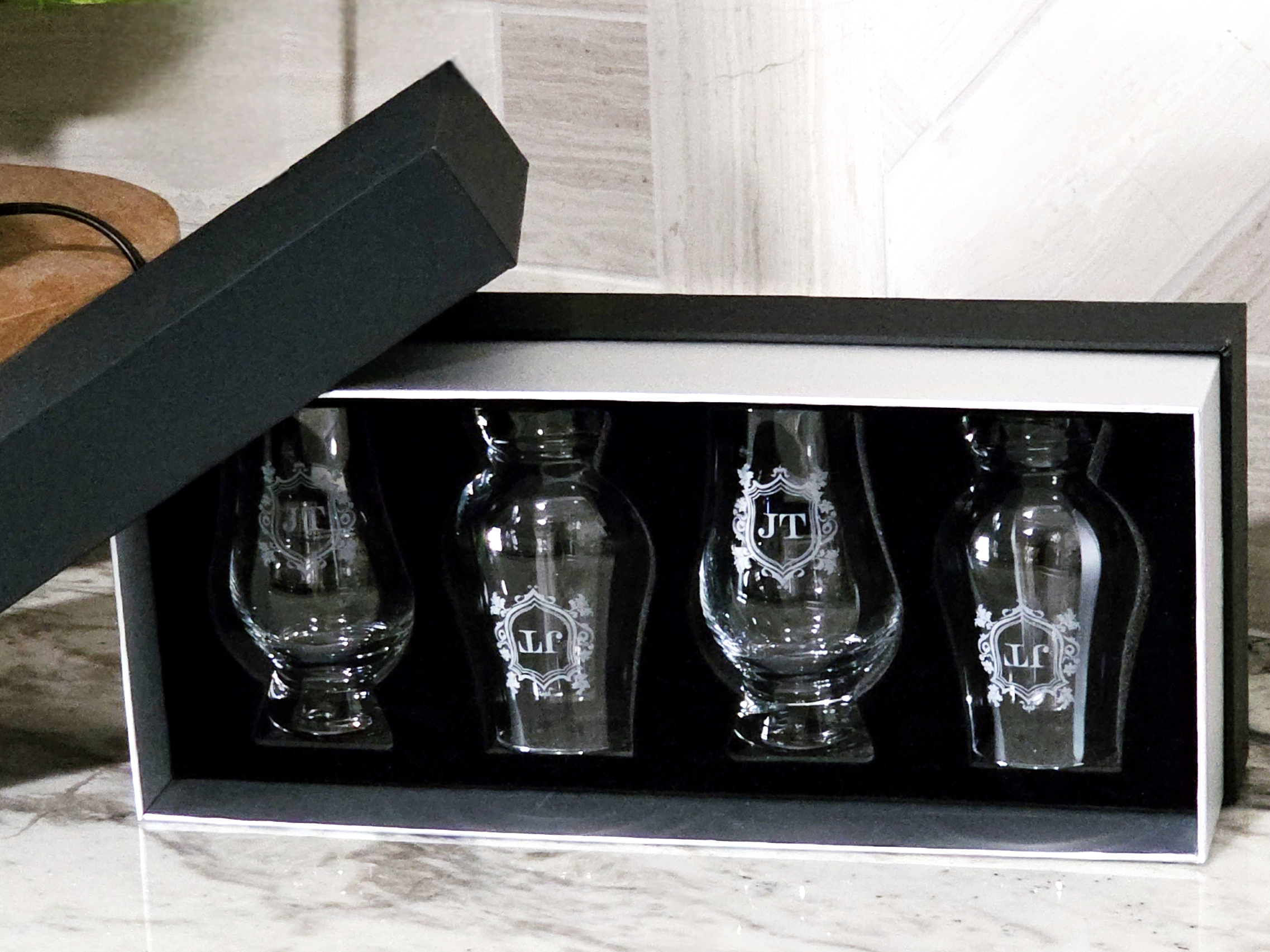 Personalized Whiskey Glass Set – Engraved Glencairn Style Glasses
