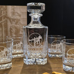 Real personalized lineman whiskey decanter set with engraved decanter and four matching rocks glasses