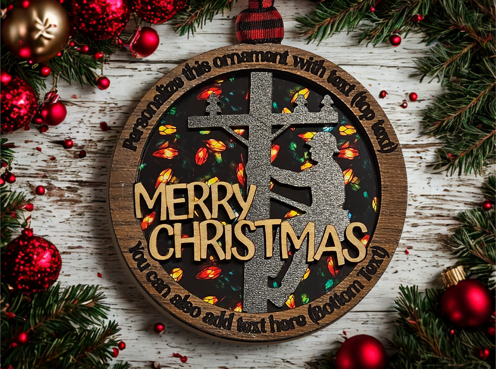 Personalized lineman ornament with custom top and bottom text option