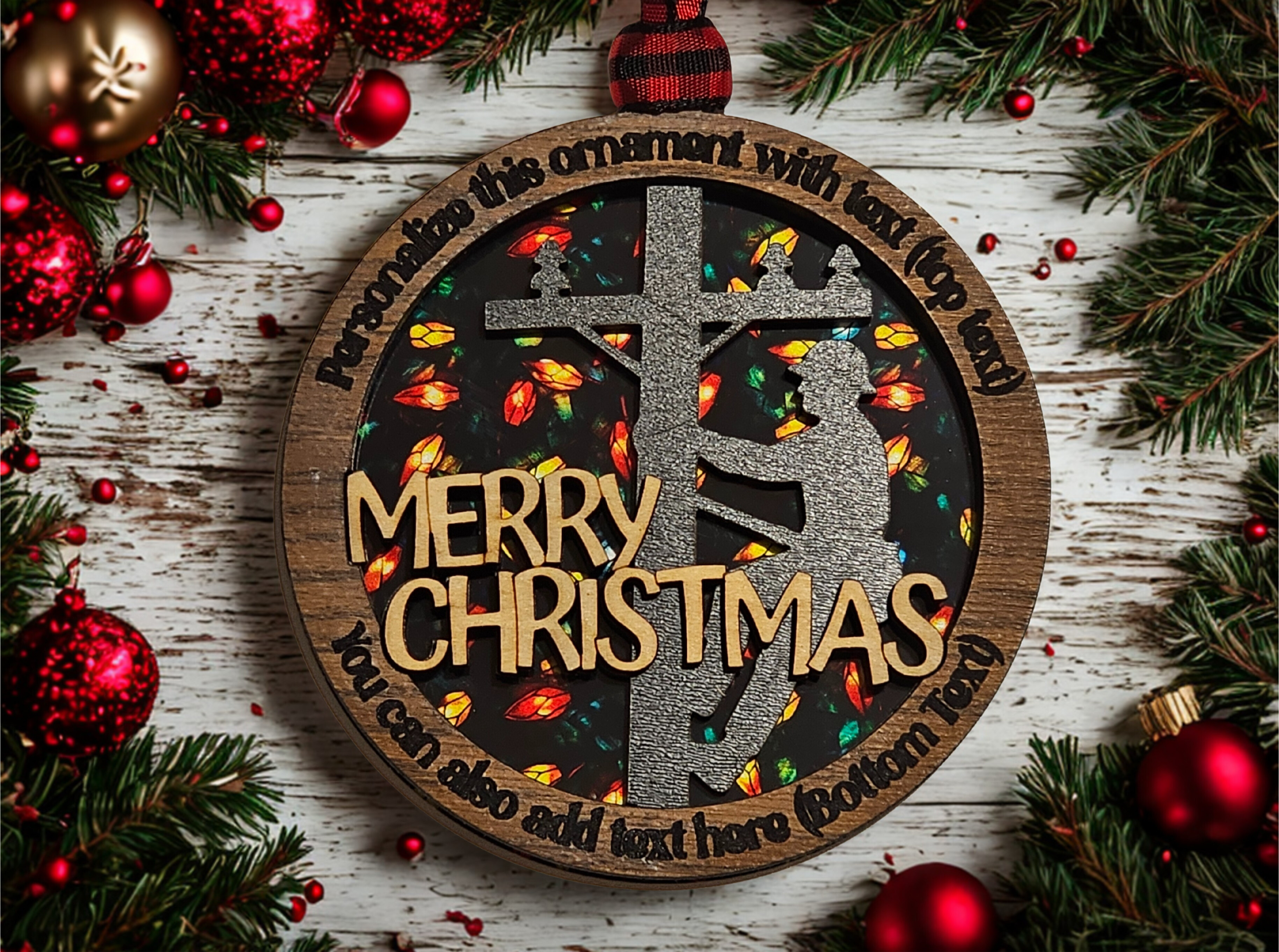 Personalized lineman ornament with custom top and bottom text option