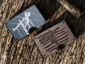 Personalized lineman wallet and money clip in black metal and walnut with engraved electrical lineworker designs