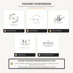 Five matching wedding ornament design choices plus upload-your-own option