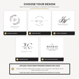 Five matching wedding ornament design choices plus upload-your-own option