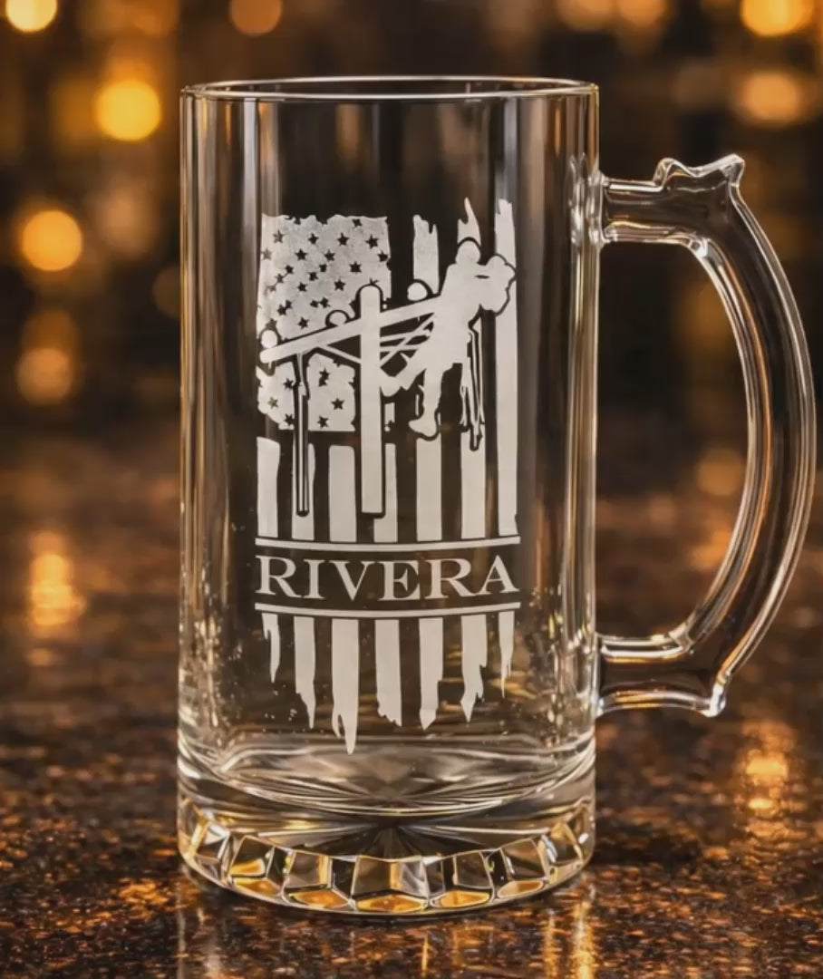 Personalized Lineman Beer Mug Gift Set with Bottle Opener & Gift Box