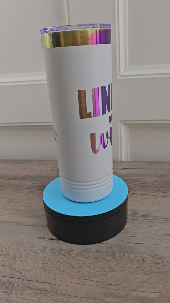 Linewife insulated prism cup video showing tumbler details, clear lid, and reflective design