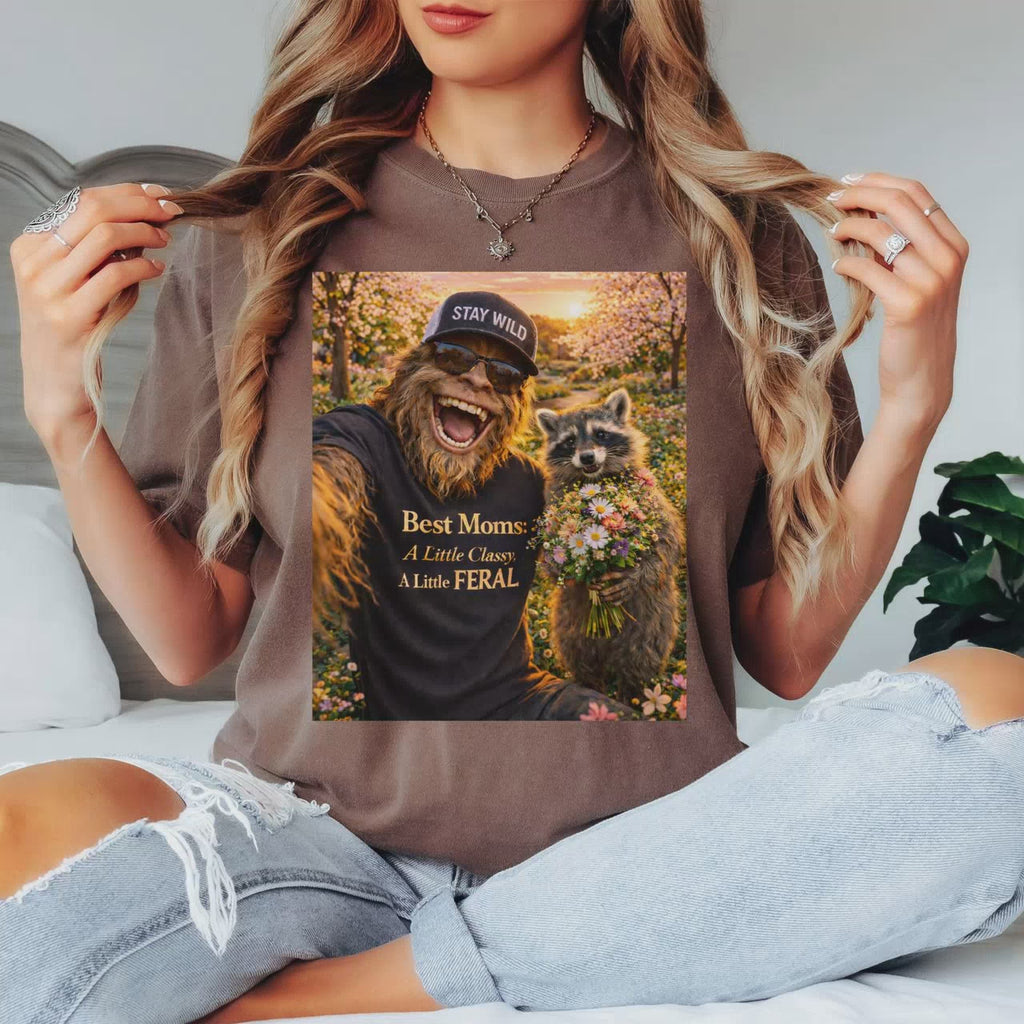 Video of funny mom sasquatch raccoon shirt on Comfort Colors 1717 graphic tee
