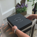 Unboxing and wine-pour demonstration of the personalized wedding wine glass gift set