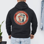 Black Reddy Kilowatt hoodie back print for electricians linemen and utility workers