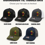Five Reddy Kilowatt embroidered Richardson trucker hat colors: Black / Black, Multicam Black / Black, Charcoal / White, Loden / Black, and Navy / Charcoal