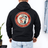Black Reddy Kilowatt hoodie with large vintage electrical trade back graphic