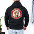 Black Reddy Kilowatt hoodie with large vintage electrical trade back graphic