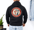 Black Reddy Kilowatt hoodie with large vintage electrical trade back graphic
