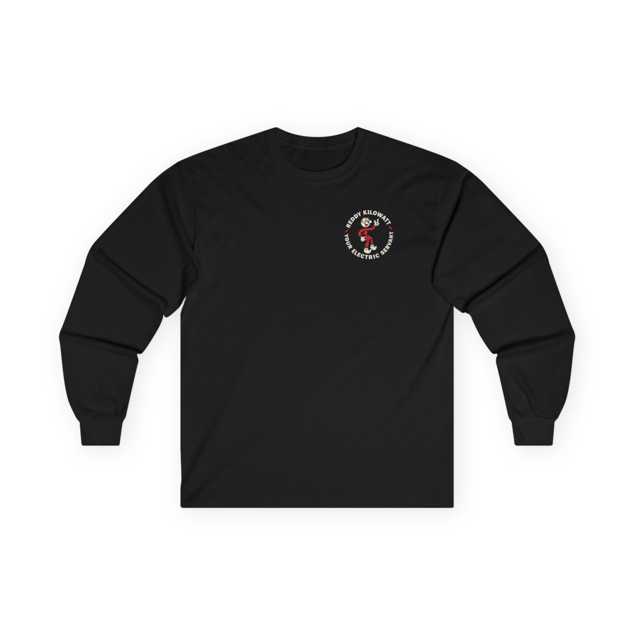 Black Reddy Kilowatt long sleeve shirt with front chest logo and back print