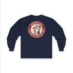 Navy Reddy Kilowatt long sleeve shirt with vintage electrician graphic