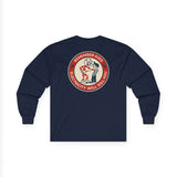 Navy Reddy Kilowatt long sleeve shirt with vintage electrician graphic