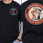 Black Reddy Kilowatt electrician shirt with front logo and large back design