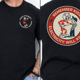 Black Reddy Kilowatt electrician shirt with front logo and large back design