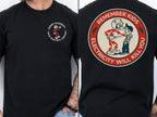 Black Reddy Kilowatt electrician shirt with front logo and large back design