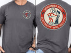 Dark gray Reddy Kilowatt shirt with vintage utility worker graphic