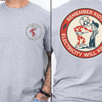 Sport gray Reddy Kilowatt shirt with vintage electrician graphic for linemen