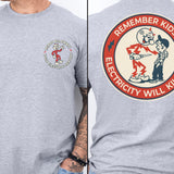 Sport gray Reddy Kilowatt shirt with vintage electrician graphic for linemen