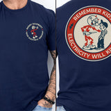 Reddy Kilowatt shirt front and back mockup with vintage electrical trade graphic