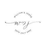 Signature heart monogram option with couple names, initials, and wedding date